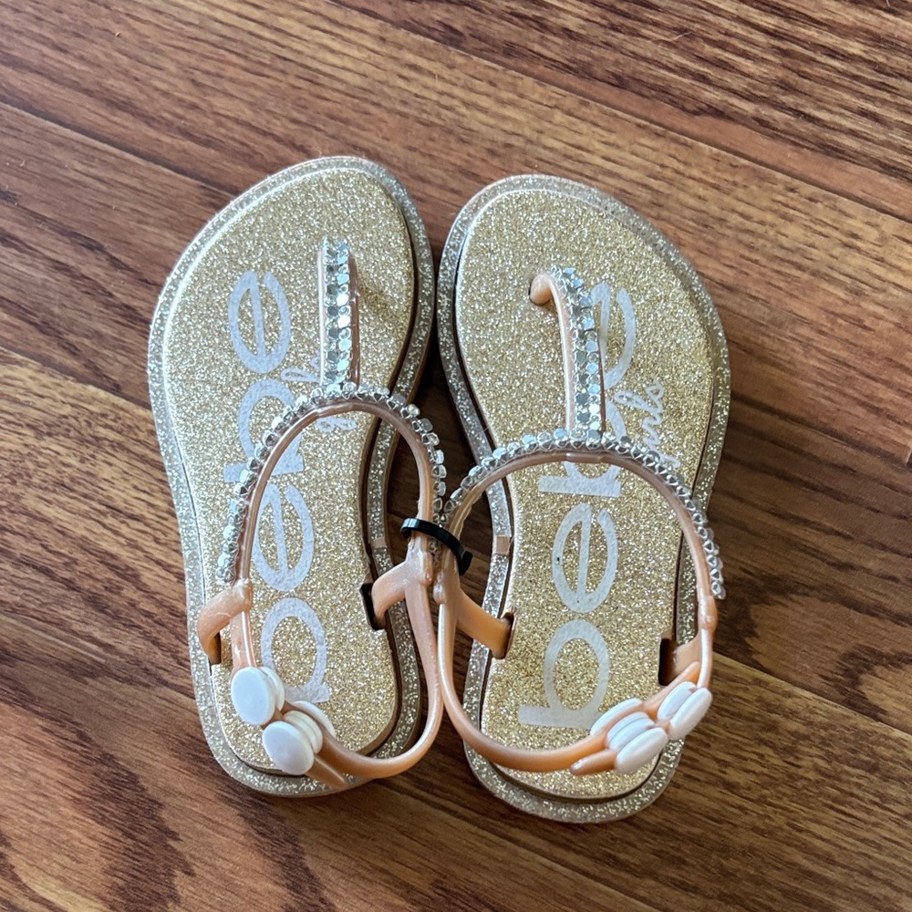 Bebe Kids Sandals with Gold Sparkle and Rhinestones